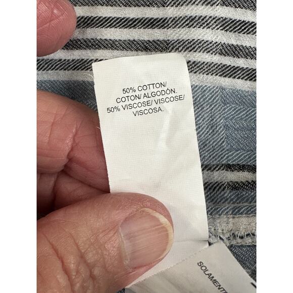 Women's Large Lucky Brand Blue Striped Long Sleeve Blouse Top V-Neck Casual - Picture 11 of 15